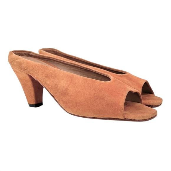 Rachel Comey Rouse Heel - Peach Orange Suede Leather Block Heel Mules